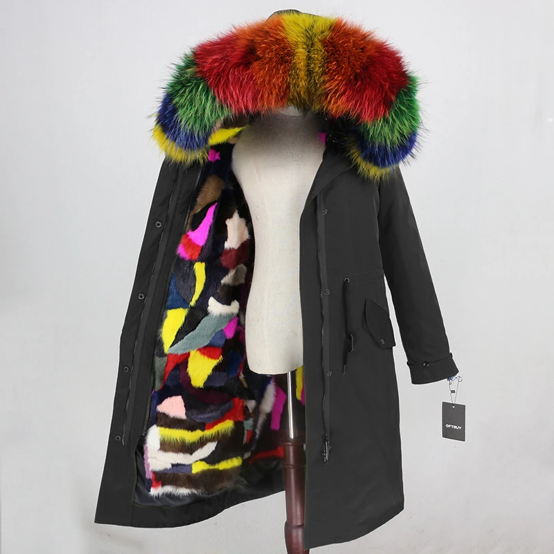 OFTBUY X-длинное пальто с натуральным мехом, зимняя куртка, Женская парка с натуральным мехом, подкладка из меха норки, воротник из меха енота и лисы, капюшон, теплая уличная одежда