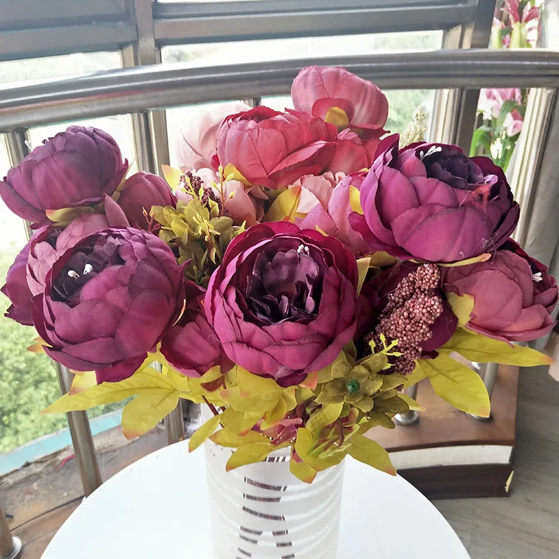 

a bunch of flowers simulation flower Autumn peony high-end household decoration silk flower artificial flowers