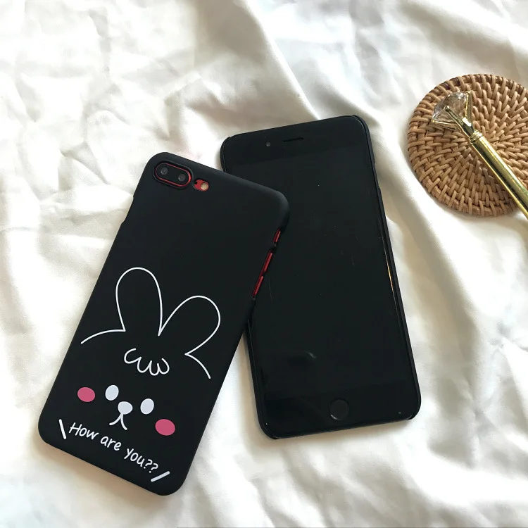 Милый кролик медведь черный чехол для iPhone X XR XS Max 6 S 7 8 Plus половина пакет Жесткий ПК