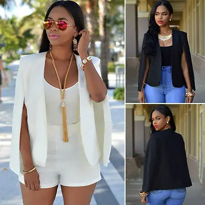 Модная накидка Блейзер Женское пальто белый черный однотонный повседневный