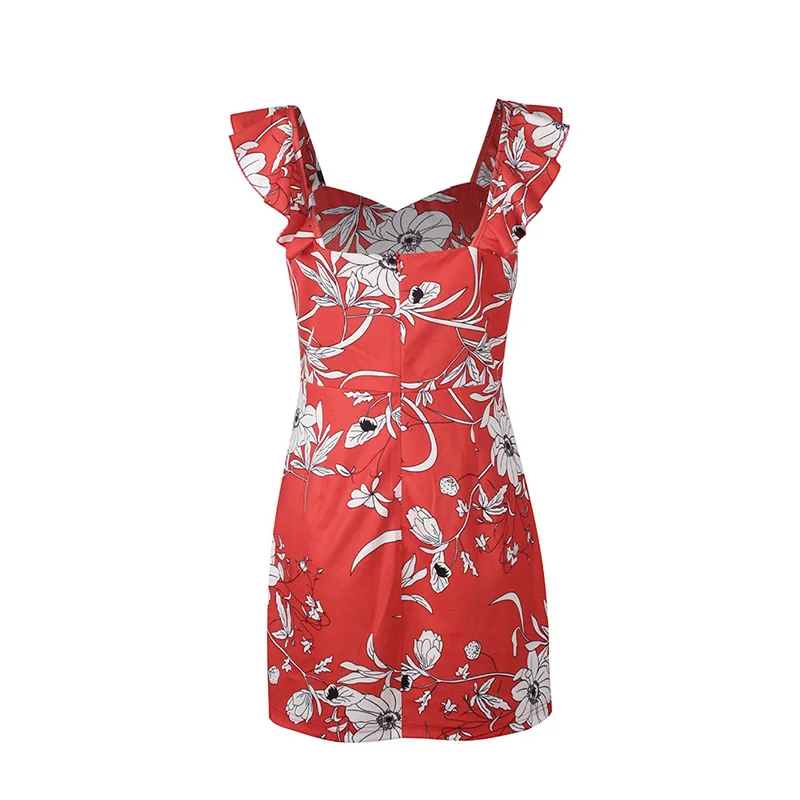 Женское мини-платье на бретельках с цветочным принтом сексуальное платье без