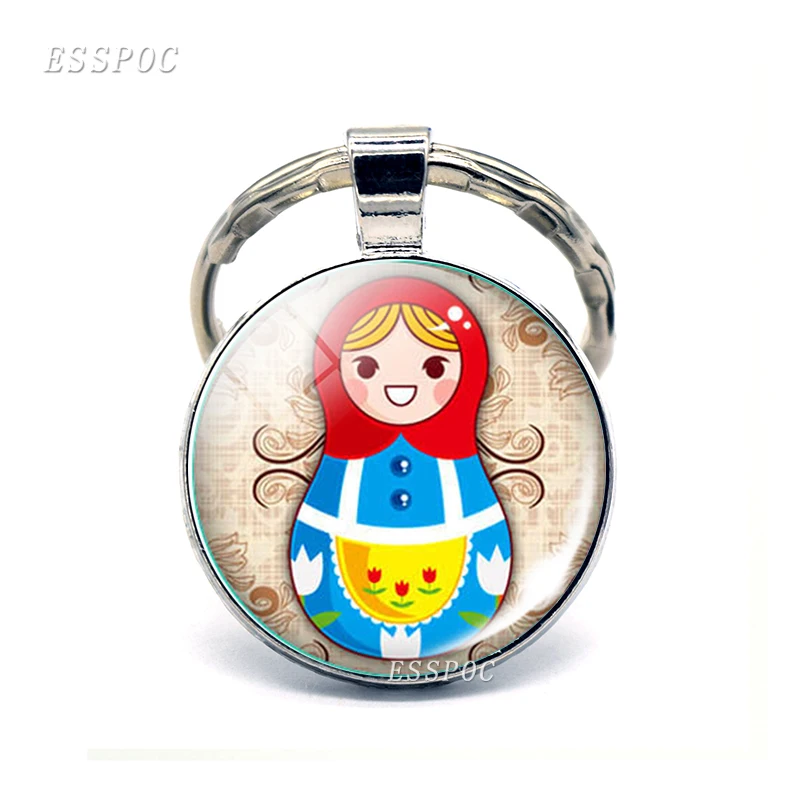 Русская кукла брелок рукав матрешка куклы мультфильм стеклянные купольные украшения модный брелок для автомобиля Подвеска для женщин и детей Подарки