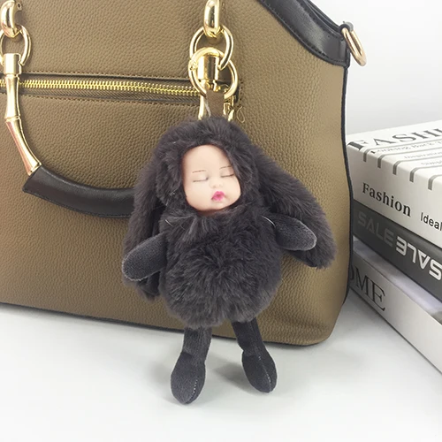 Dark grey Новые милые длинные уши Спящая Очаровательная Детская плюшевая кукла брелок Подвеска женская сумка автомобиль кулон игрушки Праздничные подарки - Color: Dark grey