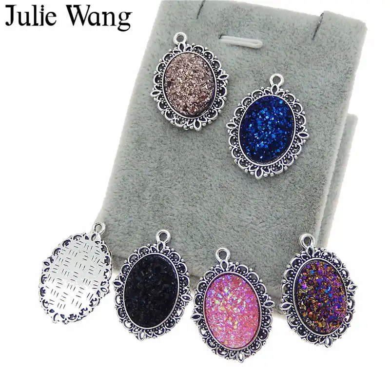 Julie Wang 5 шт. 13x18 мм Овальный каучуковый кабошон подвески соединитель из сплава для