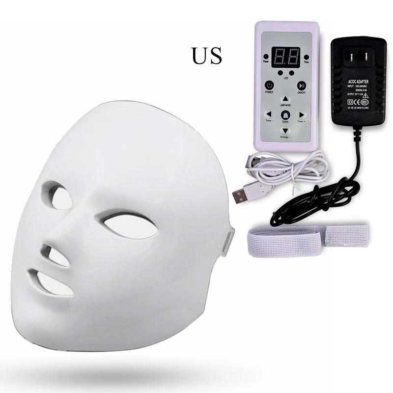 White US Корейская маска для лица, 7 цветов, светодиодный, для лица, омоложение кожи, маска для лица, лечение красоты, против акне, терапия, отбеливающий массажер - Цвет: White US