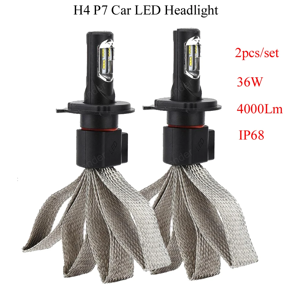 

2pcs/set 36W P7 LED Headlight 4000LM H4 Car LED Headlight Bulb Head Lamp IP68 6000K Light Sourcing