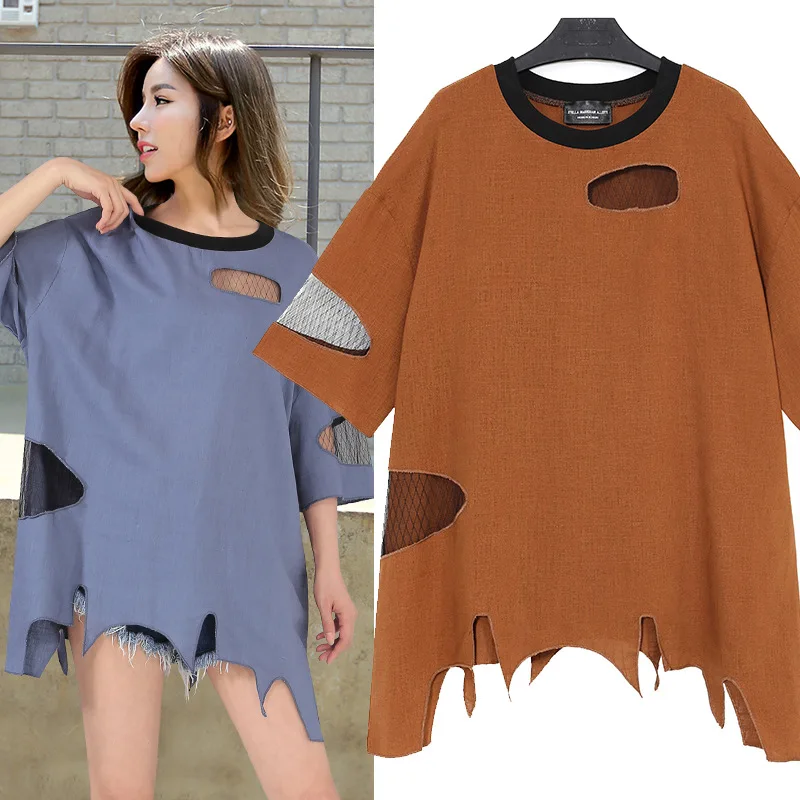 Новинка 2017 года поступление выдалбливают Марля Лоскутная Свободные футболки