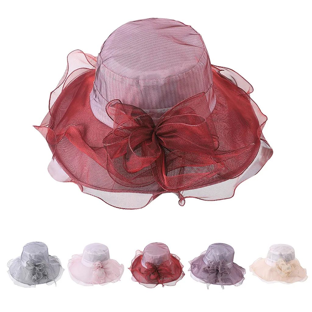 Шляпа женская складная солнцезащитная Пляжная сетчатая для чаепития свадьбы #