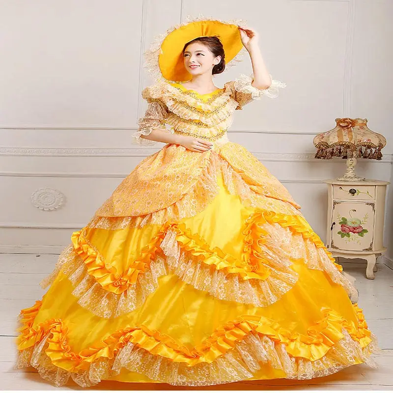 Вечерние длинные платья в стиле ретро 18-го века Rococo с v-образным вырезом и