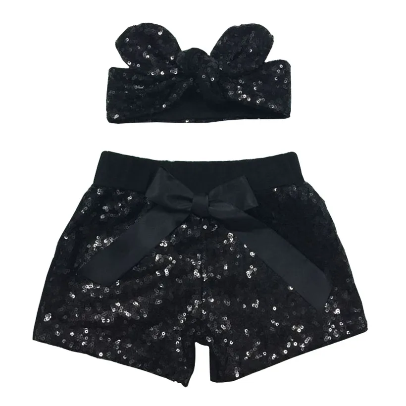 Черные блестящие шорты для маленьких девочек и соответствующие блестки