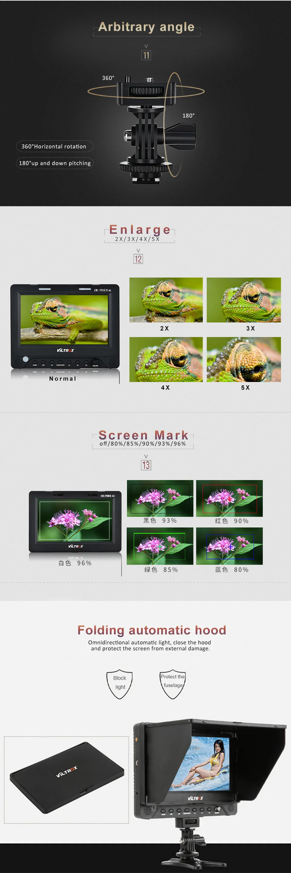 Viltrox DC-70EX 7 ''4 K Профессиональная HD камера видео монитор ЖК-дисплей 1024*600 HDMI SDI вход для DSLR Canon Nikon видеокамеры