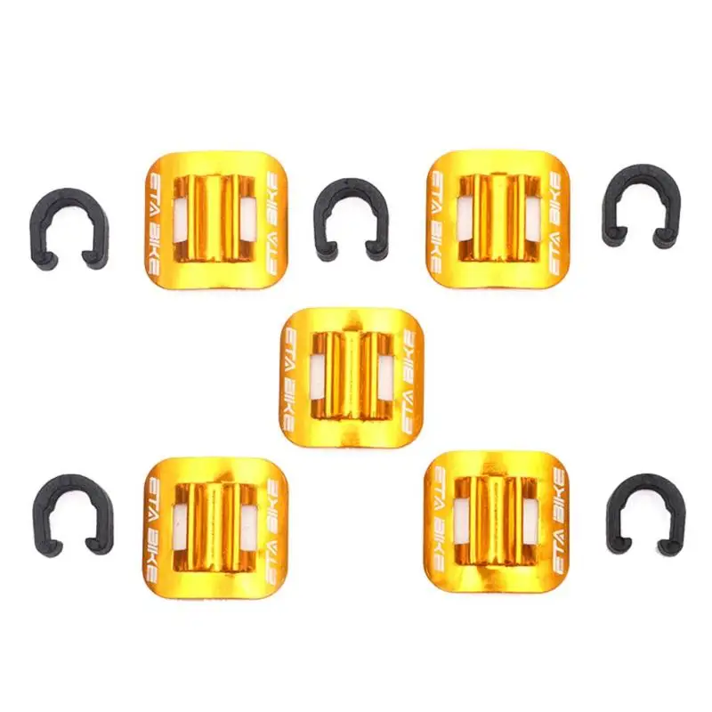 Yellow 5 шт., Велосипедный тормозной кабель, зажимы для направляющей велосипеда, трос переключения передач, провод, направляющие для шланга, алюминиевый сплав, с пряжками, фиксированные зажимы - Цвет: Yellow