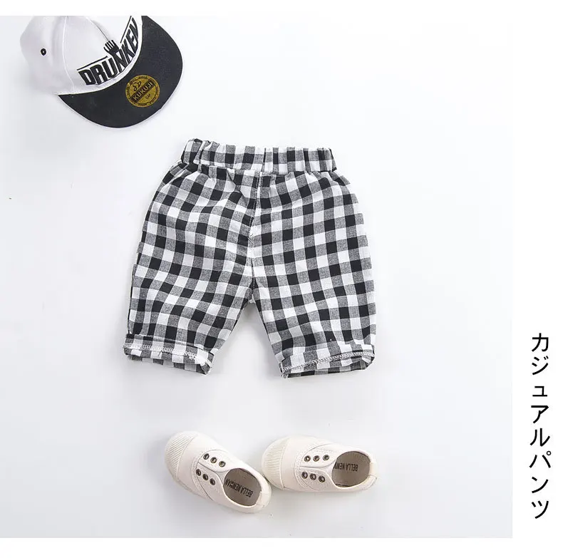 Kids Cotton Linen Trousers Summer Beach Loose Shorts for Boys Toddler Baggy Pants Black White Striped Plaid Baby Short