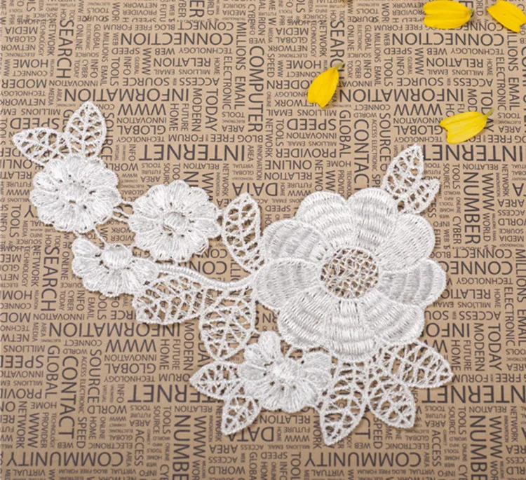 

20 PCS LP-DA15 White Polyester Lace Trim Lace Flowers Applique Trim Sewing Craft 140MM * 100MM