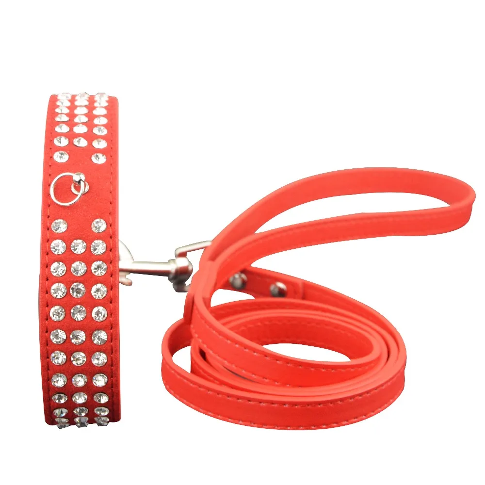 Модный мягкий замшевый ошейник для собак с 3 рядами со стразами и подходящие