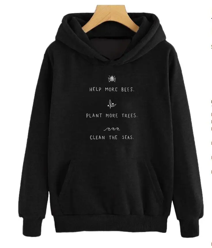 black tee white text Толстовка с изображением пчел; толстовки с капюшоном с изображением деревьев; пуловер с надписью «Save the Bees»; джемпер с графическим рисунком; подарок; модный свитер - Цвет: black tee white text