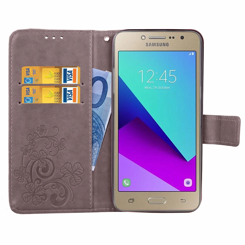 Ударопрочный чехол для Samsung Galaxy J2 2018 сверлильный кожаный с 3D цветами и подставкой