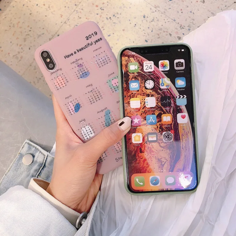 Fashion Pink Calendar Phone Case for iphone 6 6S 7 8 Plus Cartoon All-inclusive Anti-fall Soft Matte Tpu Cover XS Max XR X |