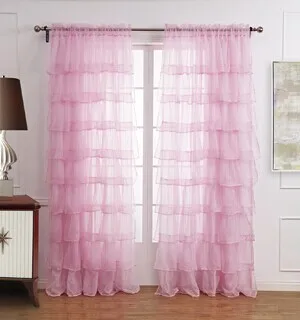 Pink Розовый, белый цвет, вуаль принцессы, занавески, тюль, девичий стиль, с рюшами, с кармашком, в Корейском стиле, кружевные оконные шторы для девочек, тюль, CT1037 - Цвет: Pink