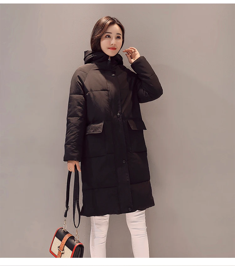 2017 Женское зимнее пальто средней длины однотонная свободная Толстая теплая