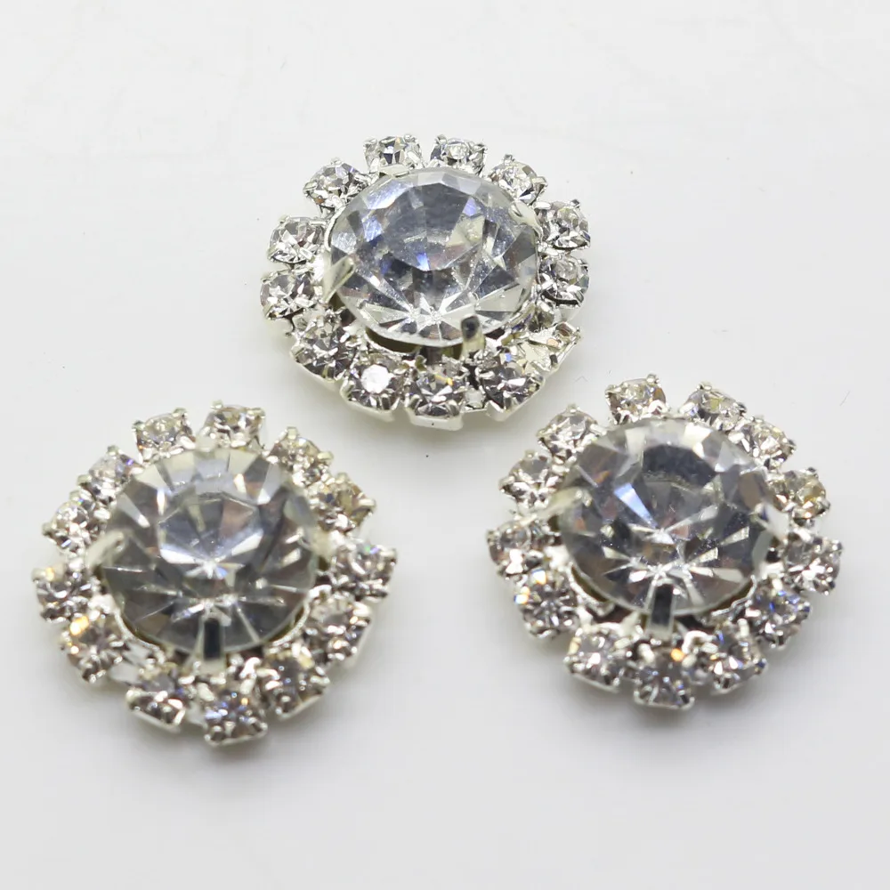 Пуговица со стразами 10 шт./лот 15 мм/пуговица с прозрачным кристаллом серебряная