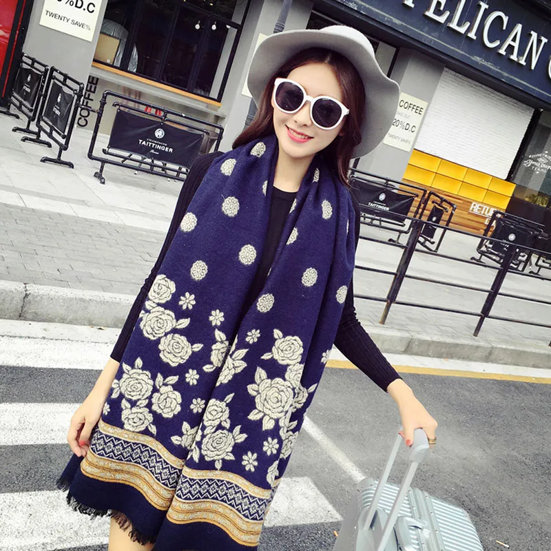 Hot Sales 2016 Fashion Little Florals Women Scarf Long Warm Wool Elegant Wraps Patchwork Tassel Female Shawls Pashmina | Аксессуары для