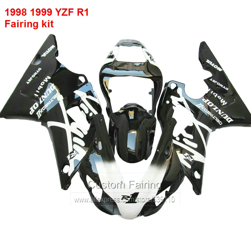 Модный комплект обтекателей для YAMAHA YZF R1 1998 1999 Модель 98 99 (белый/черный) yzfr1