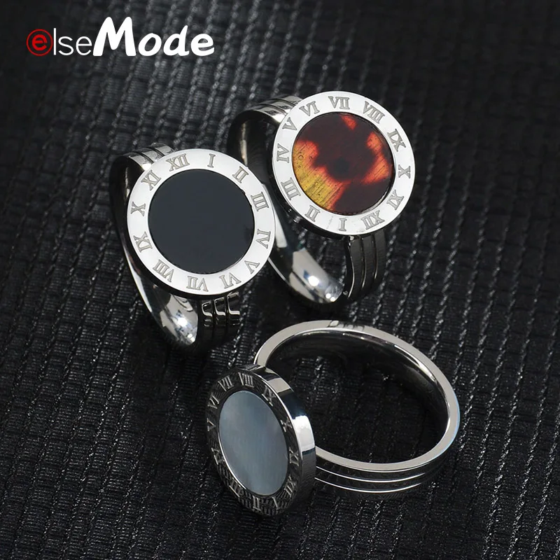 ELSEMODE модные римские кольца с цифрами, роскошные обручальные кольца из розового золота, титановая сталь для женщин и девушек, ювелирные изделия