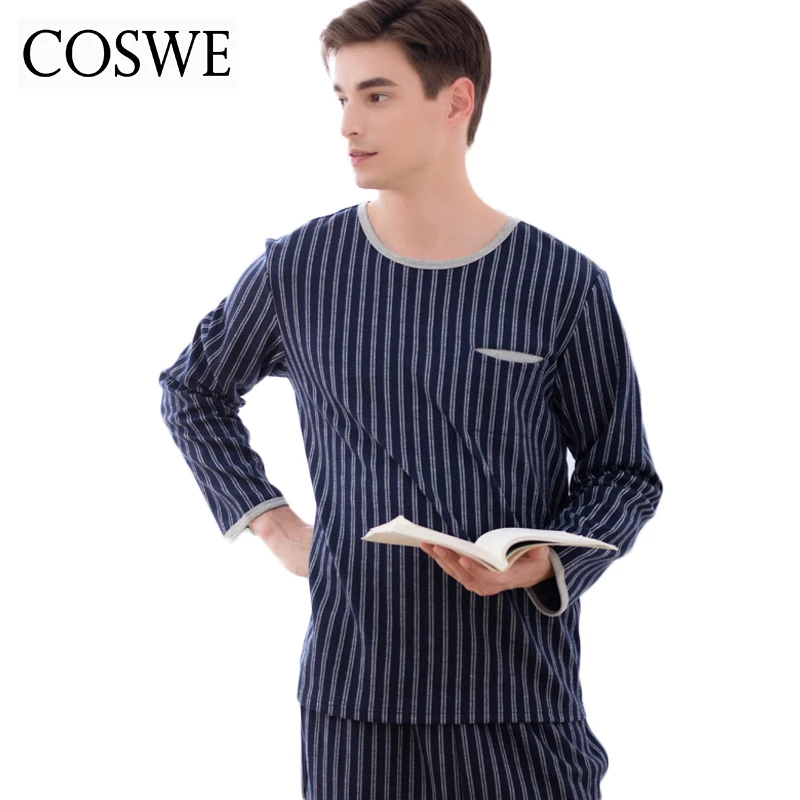 Coswe Новый Для мужчин Хлопковые пижамы длинные Masculinos для S набор с длинным Брюки Homme