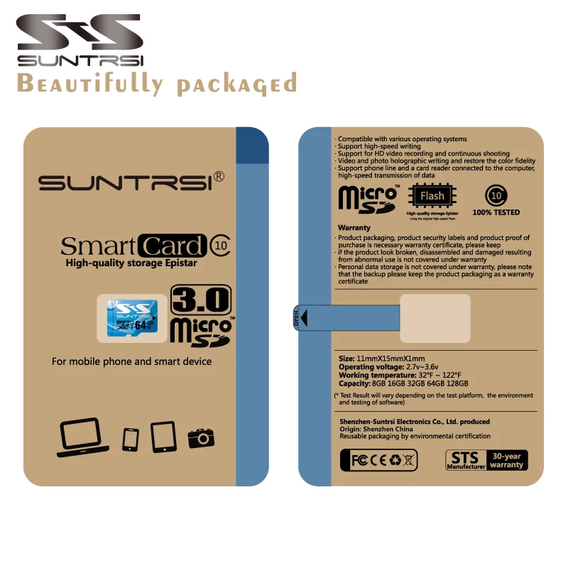 Suntrsi Micro SD Card 64GB Mini TF 32GB 16GB High Speed Class 10 Memory for Smartphone and Cameras Free Shipping | Компьютеры и офис