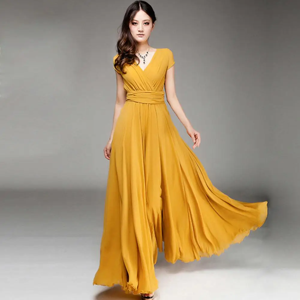 Yfashion женское летнее платье с коротким рукавом облегающее шифоновое талией