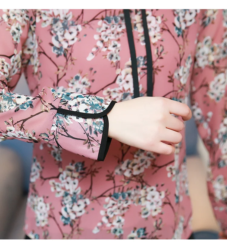 Мода 2018 элегантная женская блузка с принтом шифоновая рубашка длинным рукавом