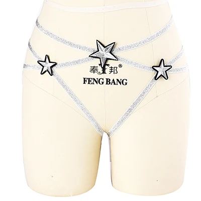 L0057Silver Jlx.harness мигает пентаграмма желтый Тело Жгут Связывание пикантные панк белье Фетиш Bralette Пастель Гот трусики стринги - Цвет: L0057Silver
