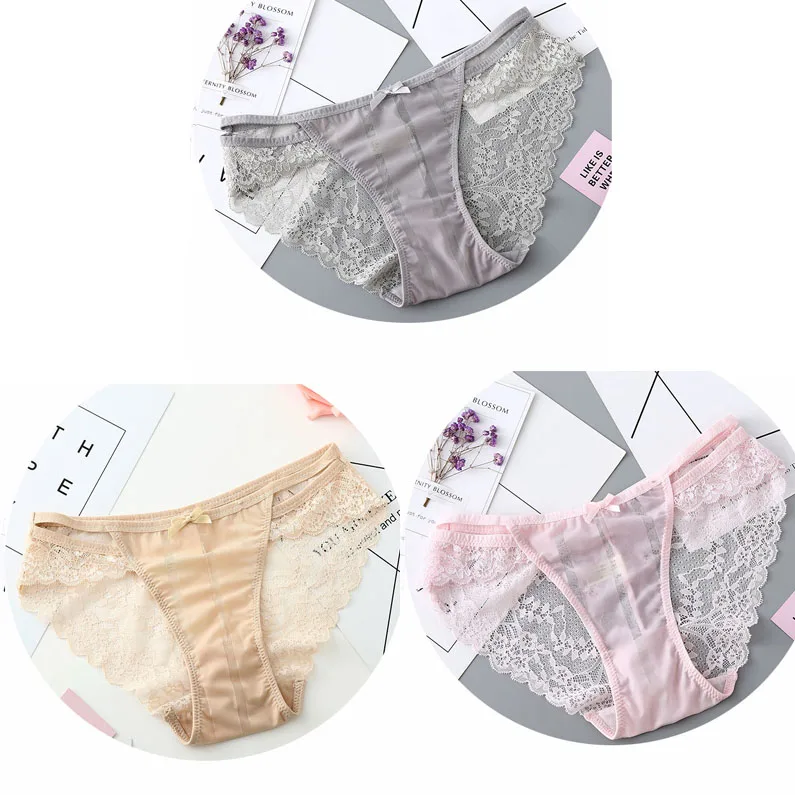 3PCS NK2165-8 3 шт./компл. пикантные прозрачные кружевные трусики, сексуальные женские трусики Для женщин; мягкие трусы; трусики с бантом нижнее белье нейлоновые шелковые для дам - Цвет: 3PCS NK2165-8