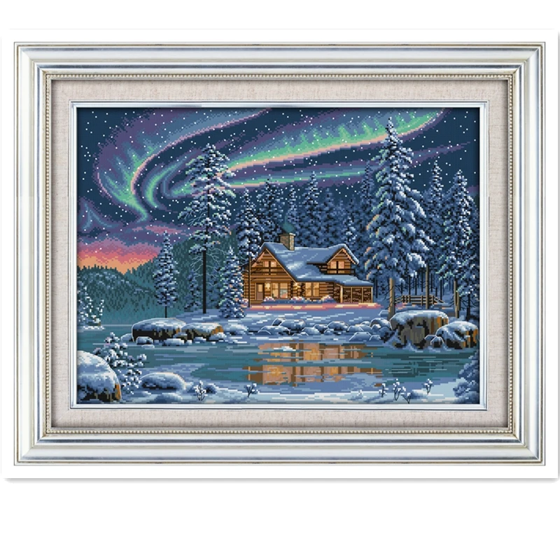 

The Aurora Borealis Embroidery Cross Stitch Patterns Kits Printed Canvas 11CT 14CT Embroidery Paintings Needlework Cross-Stitch