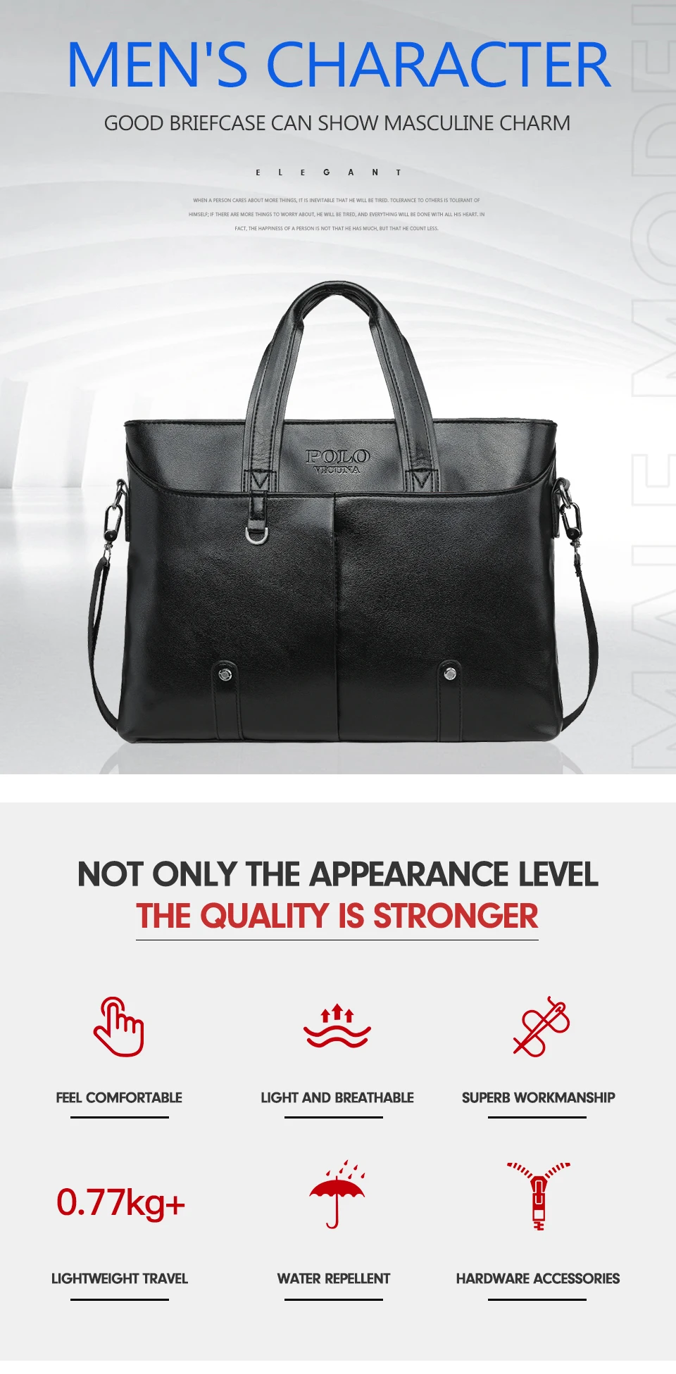 VICUNA POLO Casual Business Leather Briefcase For Men Classic Design Men's Laptop Handbag Side Crossbody Shoulder Bags