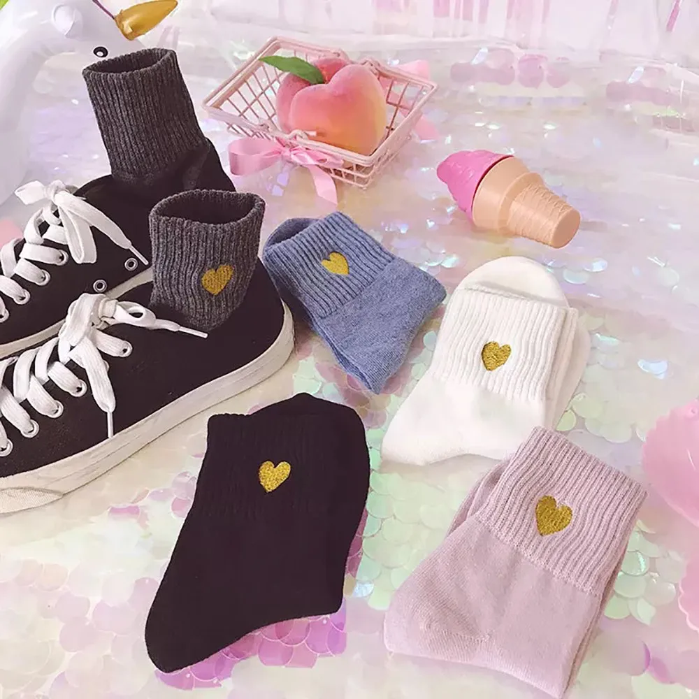 Милые носки Harajuku женские летние женские хлопковые модные чулки с вышивкой в студенческом стиле милые длинные носки Y522