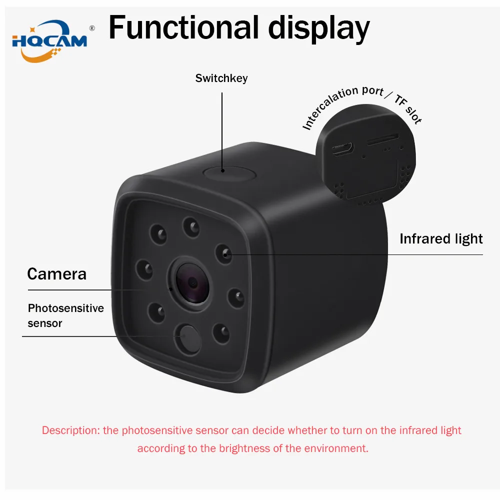 HQCAM 720P HD WIFI мини ip камера ночное видение Обнаружение движения видеокамера петля