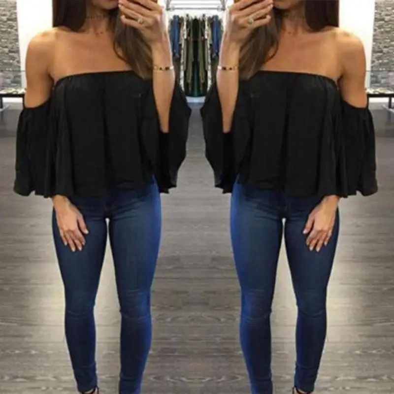 Летние Blusas mujer пикантные с плеча бабочки рукавом Для женщин Бохо шифоновые