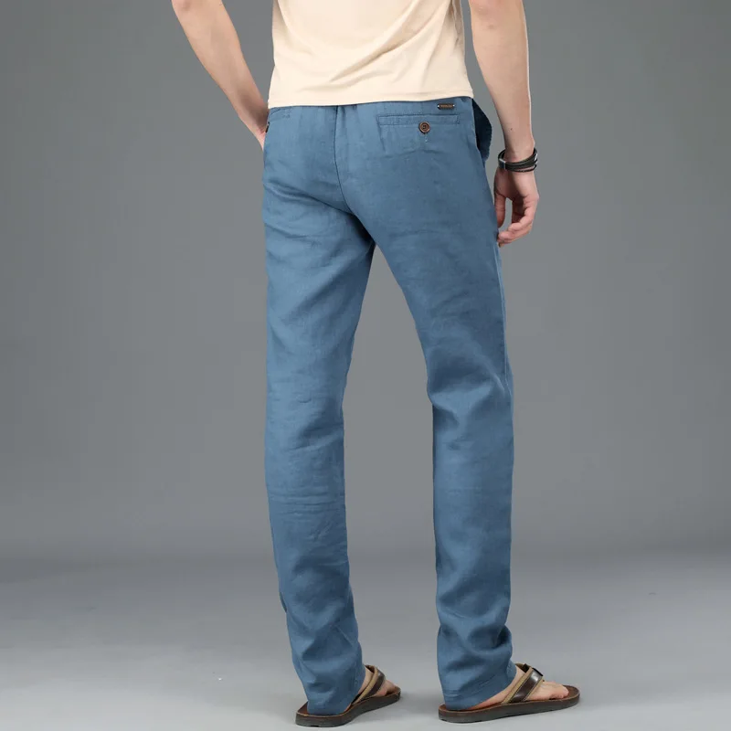 M ~ 4XL 2018 летние мужские 100% льняные брюки крутые тонкие белые дышащие повседневные