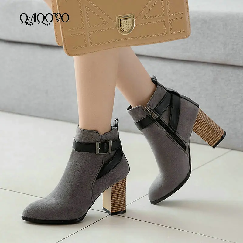 Женские флоковые ботильоны с пряжкой модные ботинки на молнии женские острым