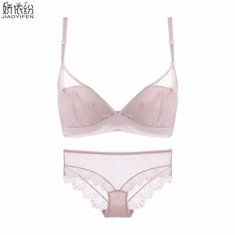 Розовый Sexy Lace Comfortable Bra Set Push Up Seamless Women Underwear Wire Free Padded Bralette Deep V Chest Women Lingerie Sets - Цвет: Розовый
