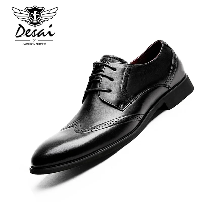 DESAI Brand Men's Brogue Carved Genuine Leather Shoes Men Casual Soft Oxfords Comfortable Breathable British Shoes EU Size 38-44