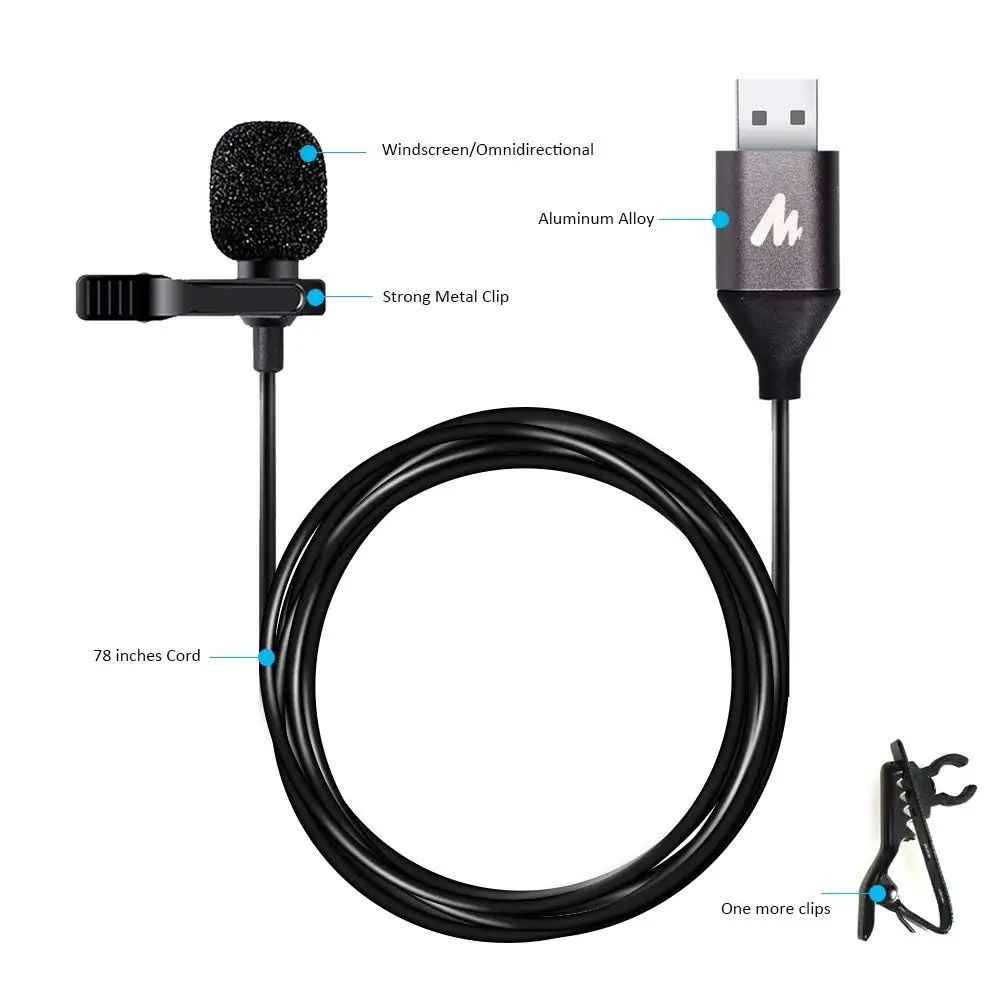 MAONO USB 2,0 Микрофон с отворотами, микрофон с прищепкой на воротнике, громкая связь, 6 м, мини петличный микрофон для компьютера, ПК, ноутбука