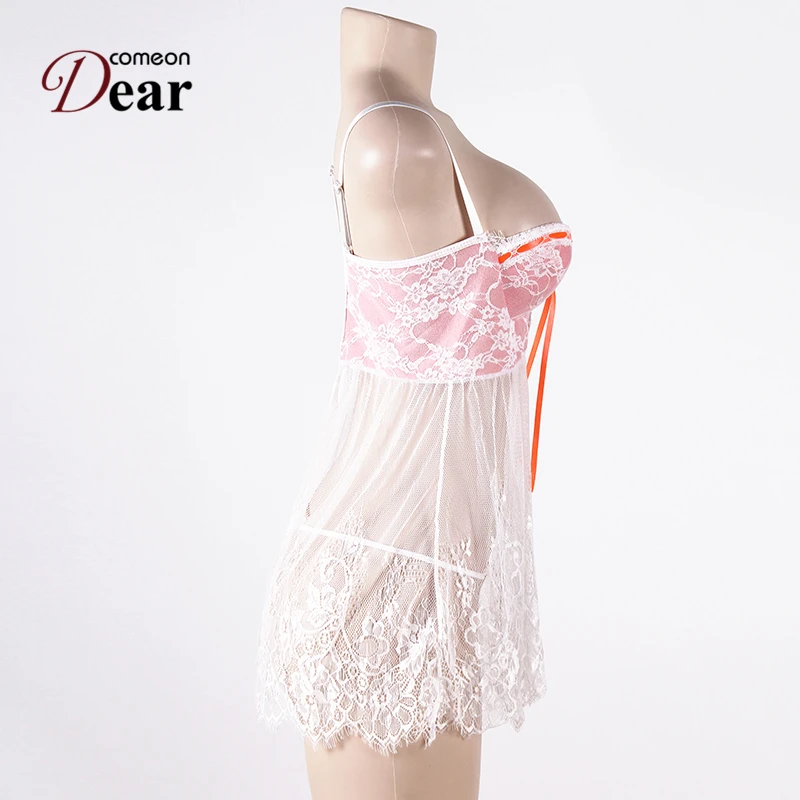 Comeondear размера плюс Бюстье Топ розовый Babydoll с прозрачным лифом костюм сексуальные женские ночные рубашки для женщин RB80046 женская пижама s