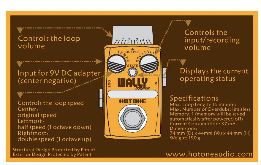 Hotone Skyline серия WALLY Looper мини гитара петля станция педаль с Бесплатный Педальный чехол и многое другое