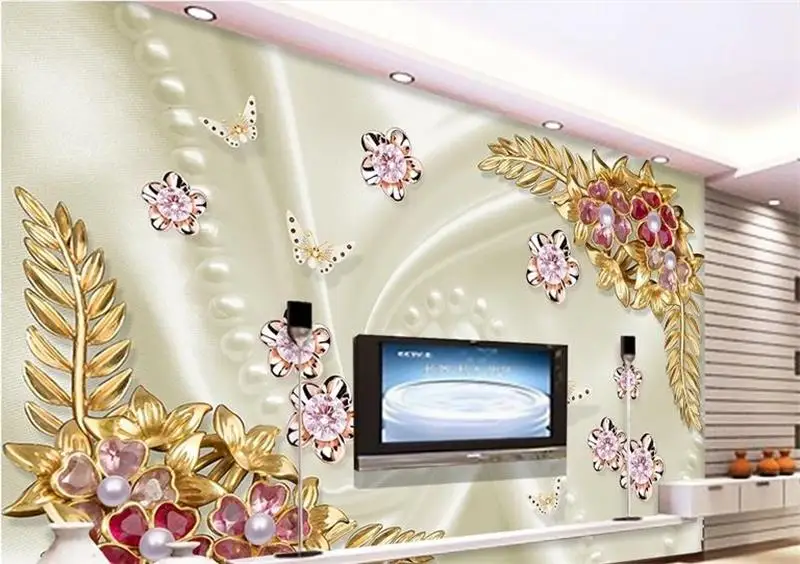 Обои для гостиной на заказ роспись 3d фото алмазные жемчужные цветы картина стену