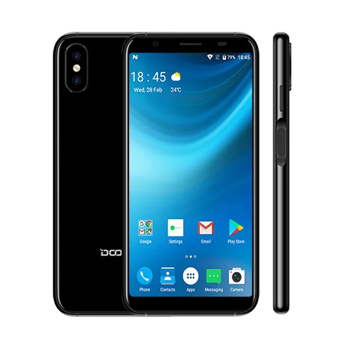 DOOGEE X55 Android 7,0 5,5 дюймов 18:9 HD MTK6580 четырехъядерный 16 Гб rom Двойная камера 8,0 МП 2800 мАч боковой сканер отпечатков пальцев Смартфон - Цвет: Black