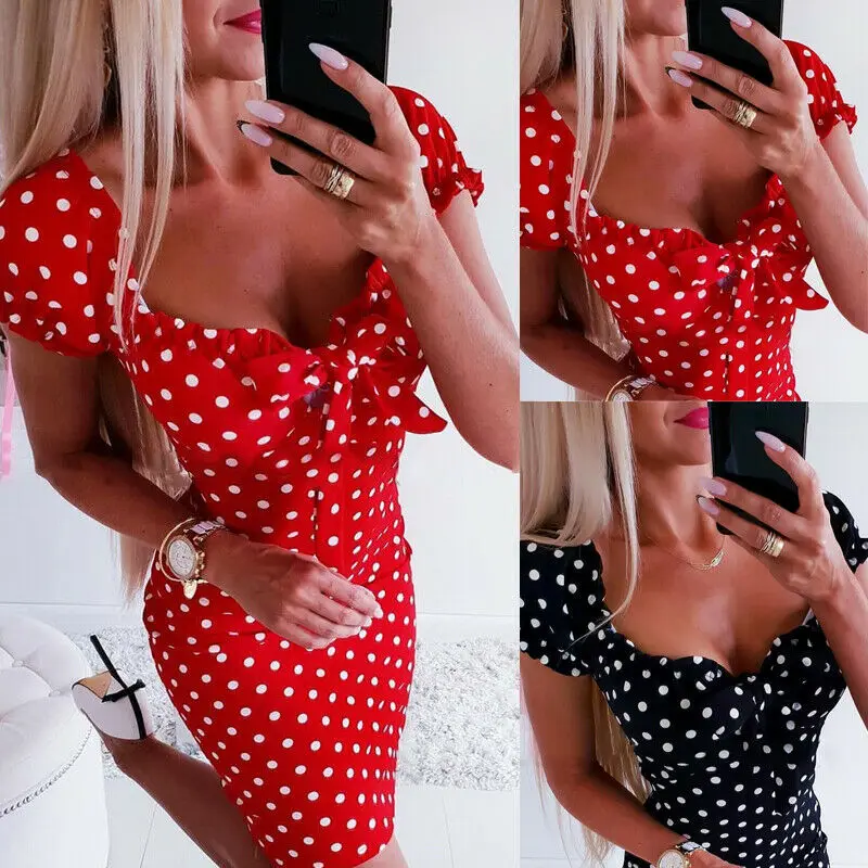 Женское облегающее мини-платье в горошек вечерние праздничные Клубные платья с