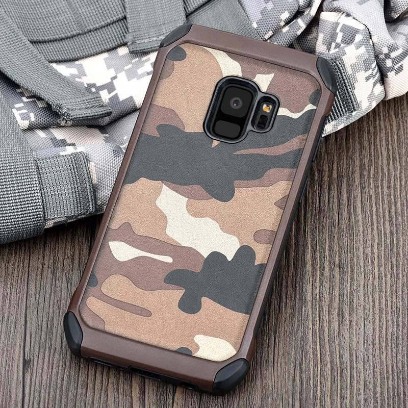 ITEUU армейский Камуфляжный жесткий чехол для samsung Galaxy S9 S9 Plus чехол s TPU PC противоударный камуфляжный чехол для задней панели S9PLUS - Цвет: Коричневый